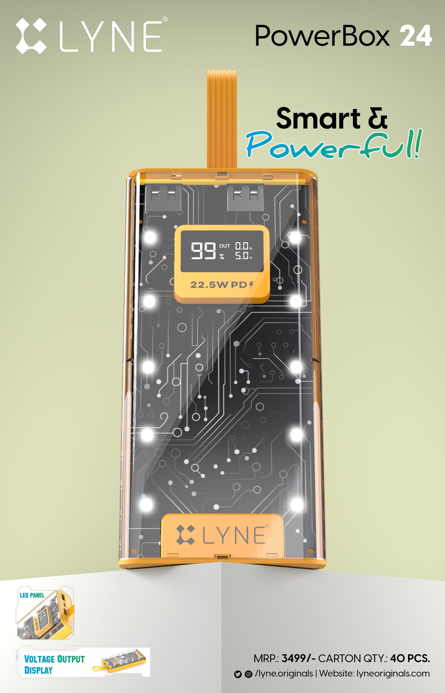 LYNE Powerbox 24 10000 mAh Battery Capacity, 22.5W PD Output with LED Panel