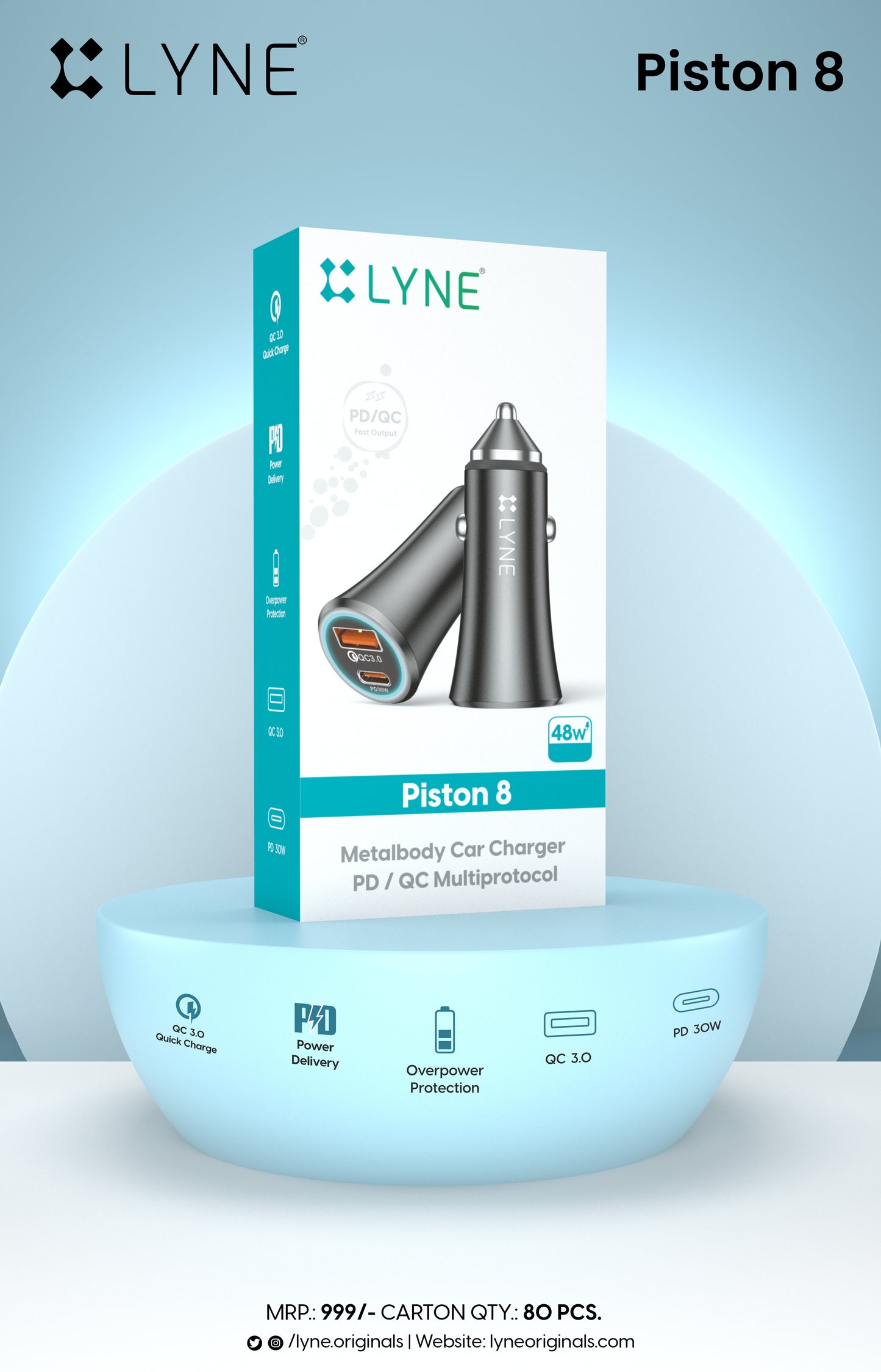 LYNE Piston 8 30W Output, PD + QC Port with Over Power Protection