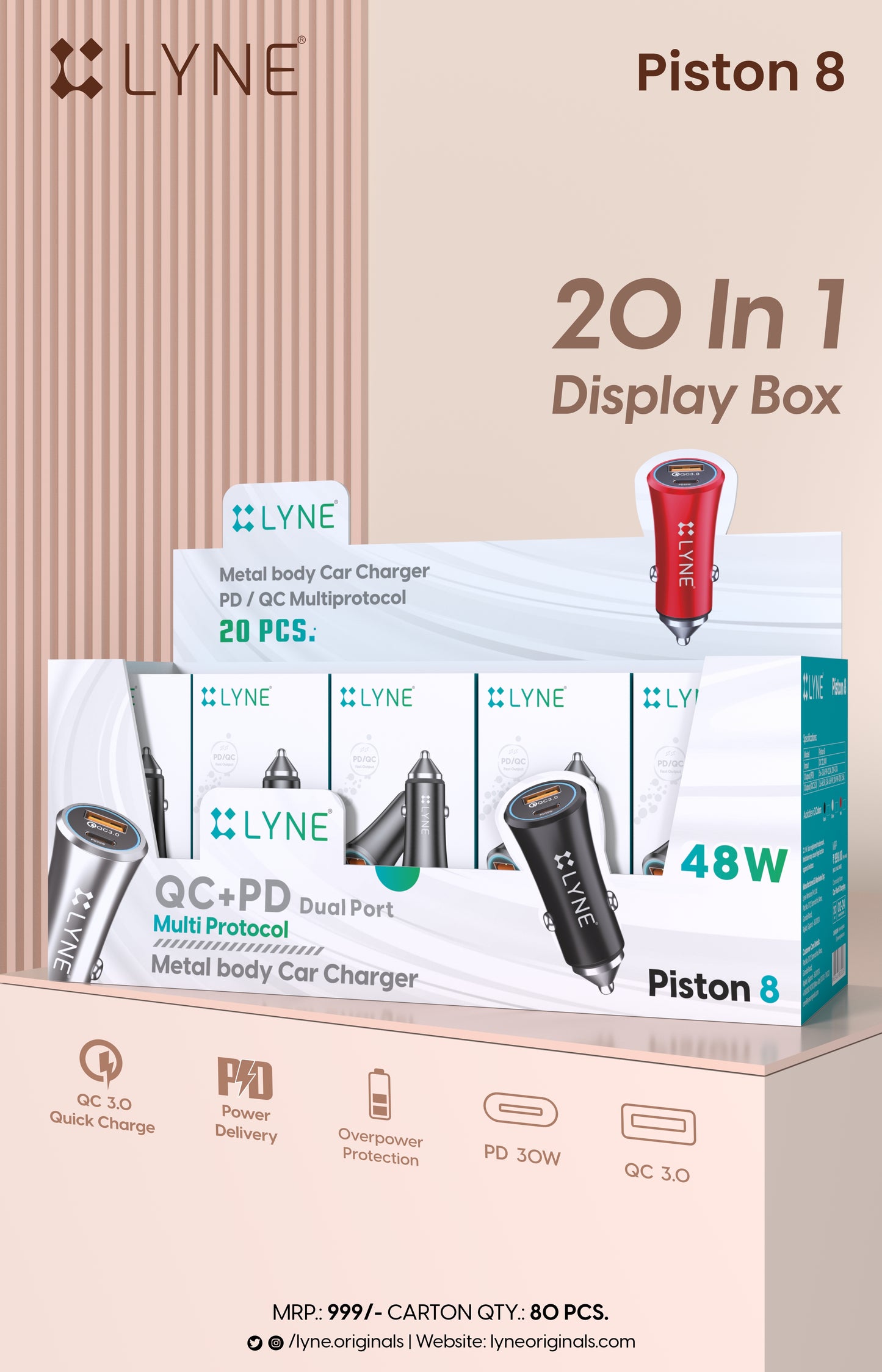 LYNE Piston 8 30W Output, PD + QC Port with Over Power Protection