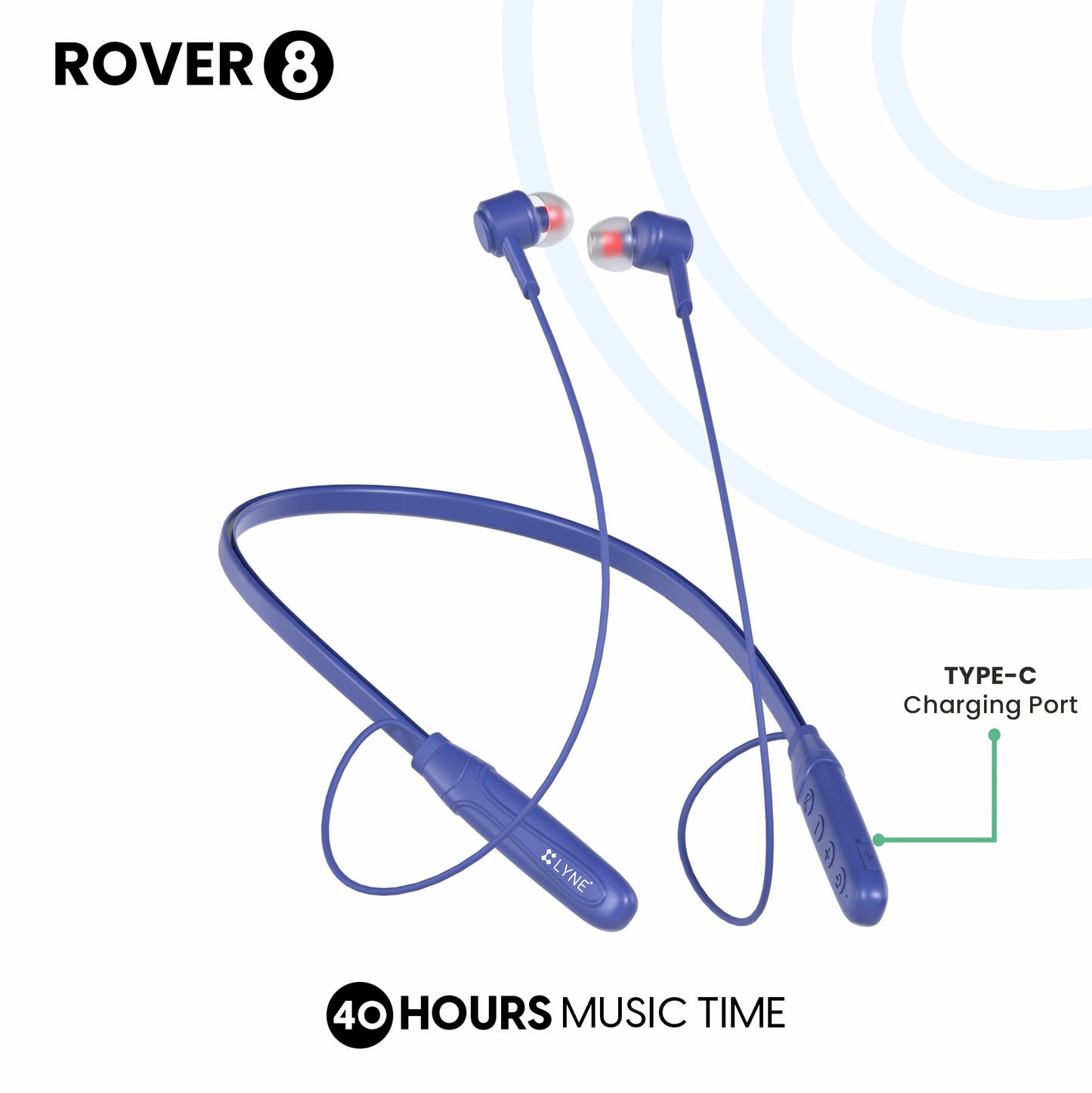 LYNE Rover 8 40 Hours Music Time Bluetooth Neckband with Game Mode