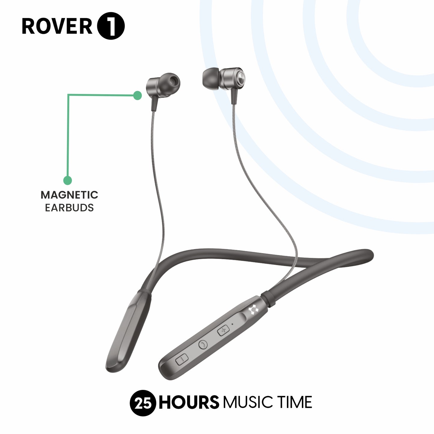 LYNE Rover 1 25 Hours Music Time Bluetooth Neckband with Magnetic Earbuds & Mic