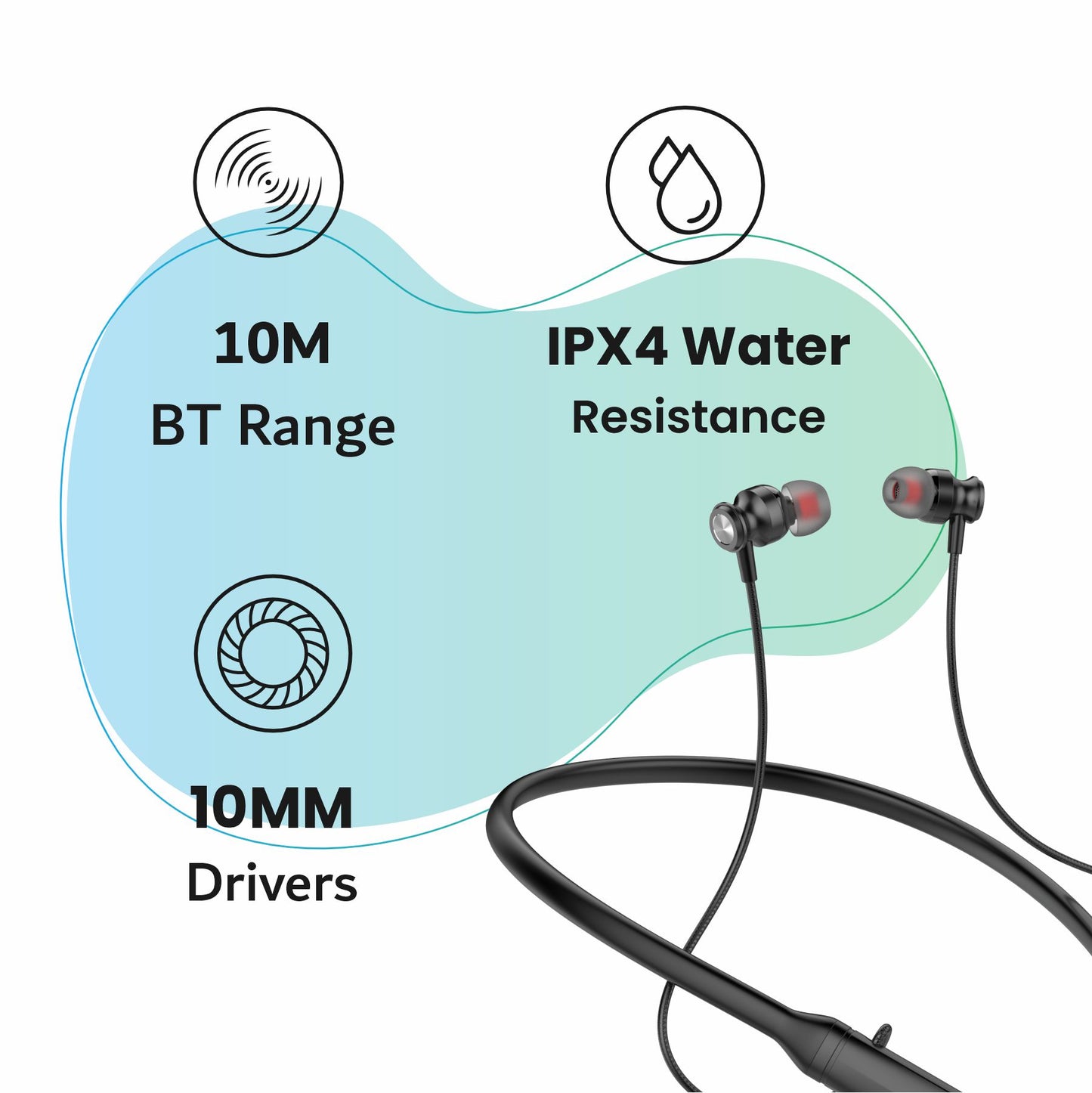 LYNE Rover 17 40 Hours Music Time Wireless Neckband with IPX4 Water Resistance, Magnetic Earbuds & Mic
