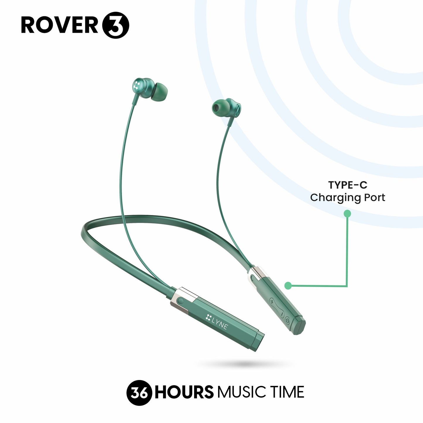 LYNE Rover 3 36 Hours Music Time Bluetooth Neckband with Dual Pairing Feature, Magnetic Earbuds & Mic