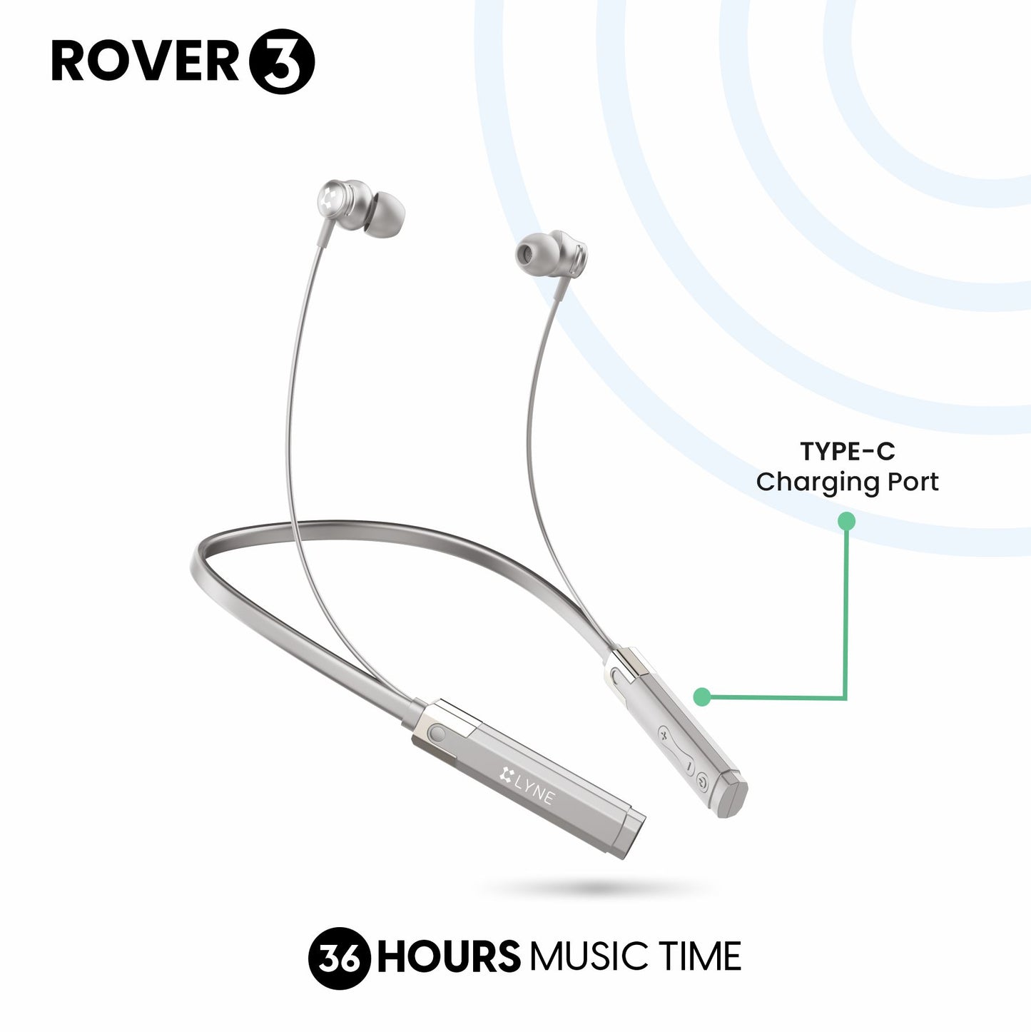 LYNE Rover 3 36 Hours Music Time Bluetooth Neckband with Dual Pairing Feature, Magnetic Earbuds & Mic