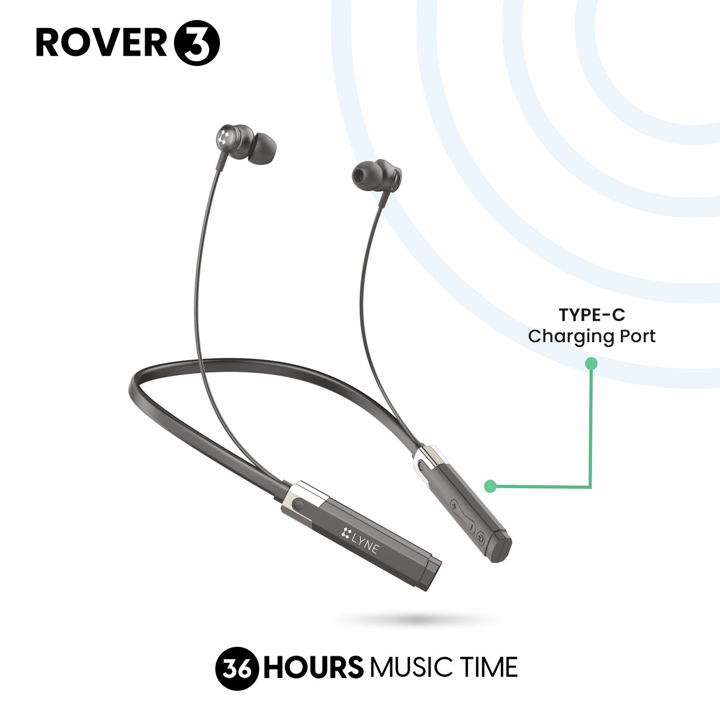 LYNE Rover 3 36 Hours Music Time Bluetooth Neckband with Dual Pairing Feature, Magnetic Earbuds & Mic