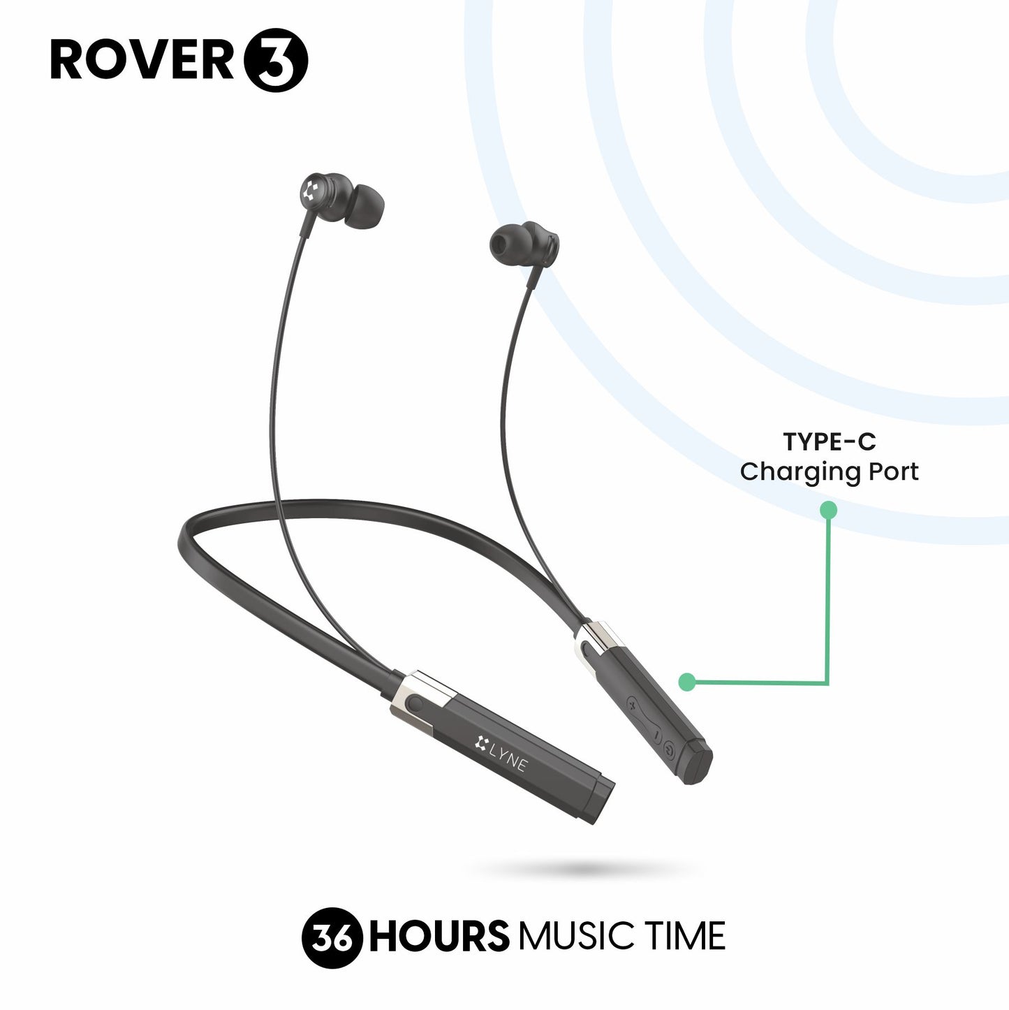 LYNE Rover 3 36 Hours Music Time Bluetooth Neckband with Dual Pairing Feature, Magnetic Earbuds & Mic