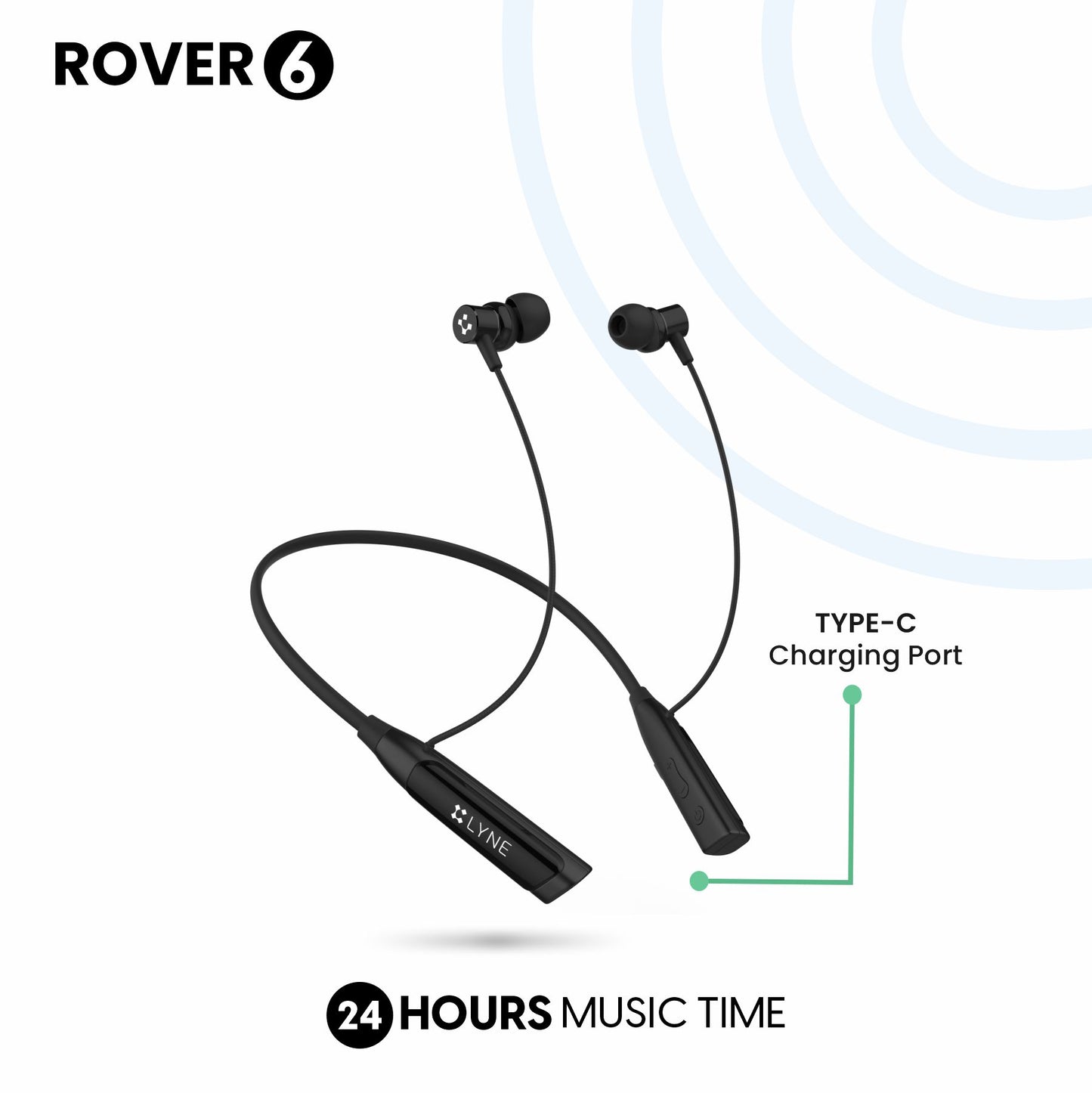 LYNE Rover 6 24 Hours Music Time Bluetooth Neckband with Magnetic Earbuds & Mic