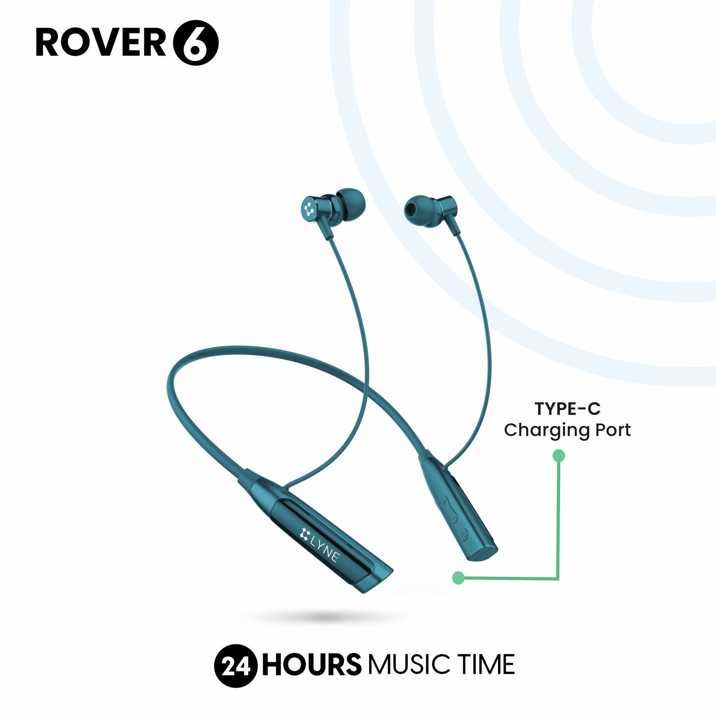 LYNE Rover 6 24 Hours Music Time Bluetooth Neckband with Magnetic Earbuds & Mic