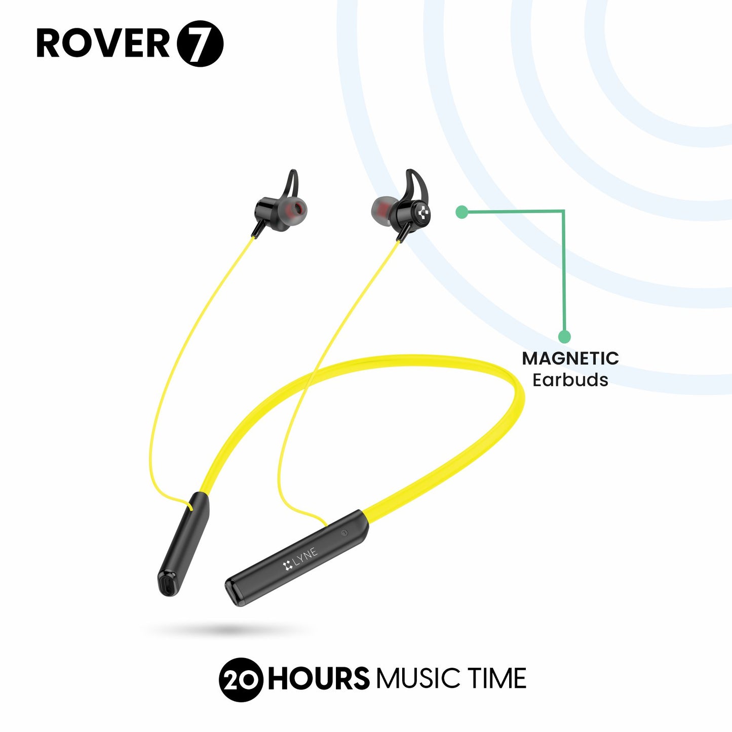 LYNE Rover 7 20 Hours Music Time Bluetooth Neckband with Magnetic Earbuds & Mic