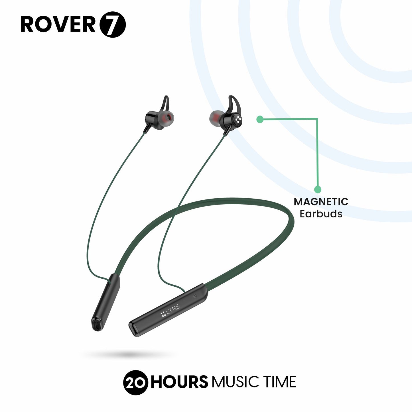 LYNE Rover 7 20 Hours Music Time Bluetooth Neckband with Magnetic Earbuds & Mic