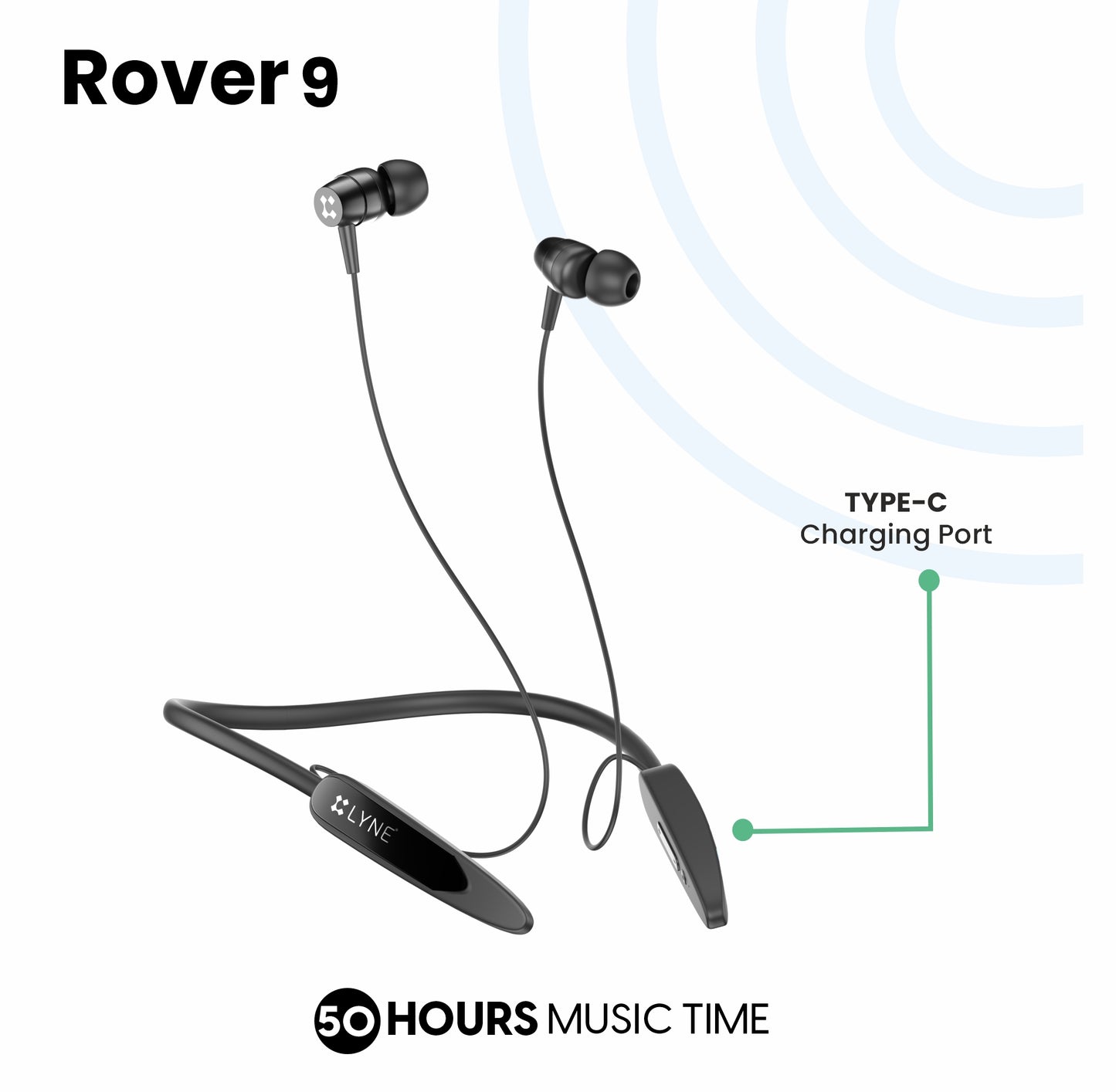 LYNE Rover 9 50 Hours Music Time Bluetooth Neckband with 40 MS Low Latency for Gaming Mode