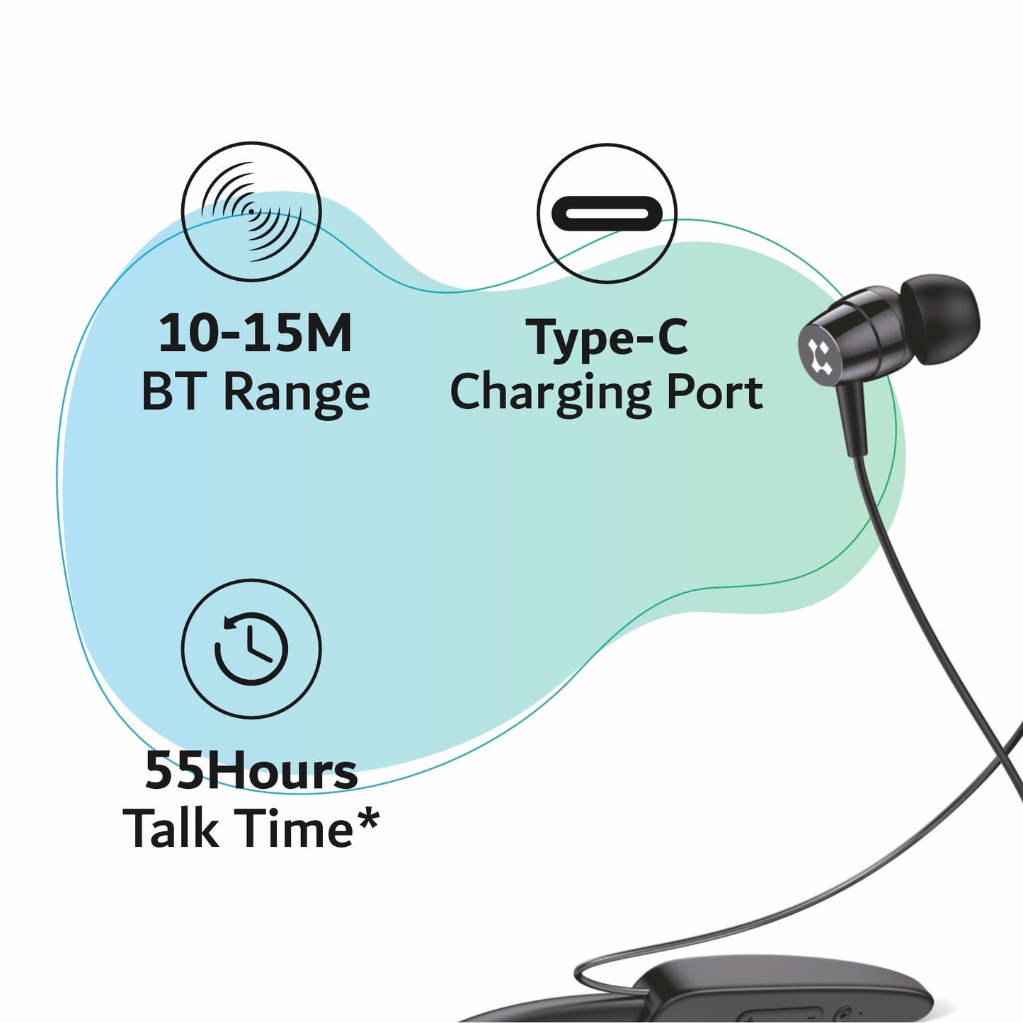 LYNE Rover 9 50 Hours Music Time Bluetooth Neckband with 40 MS Low Latency for Gaming Mode