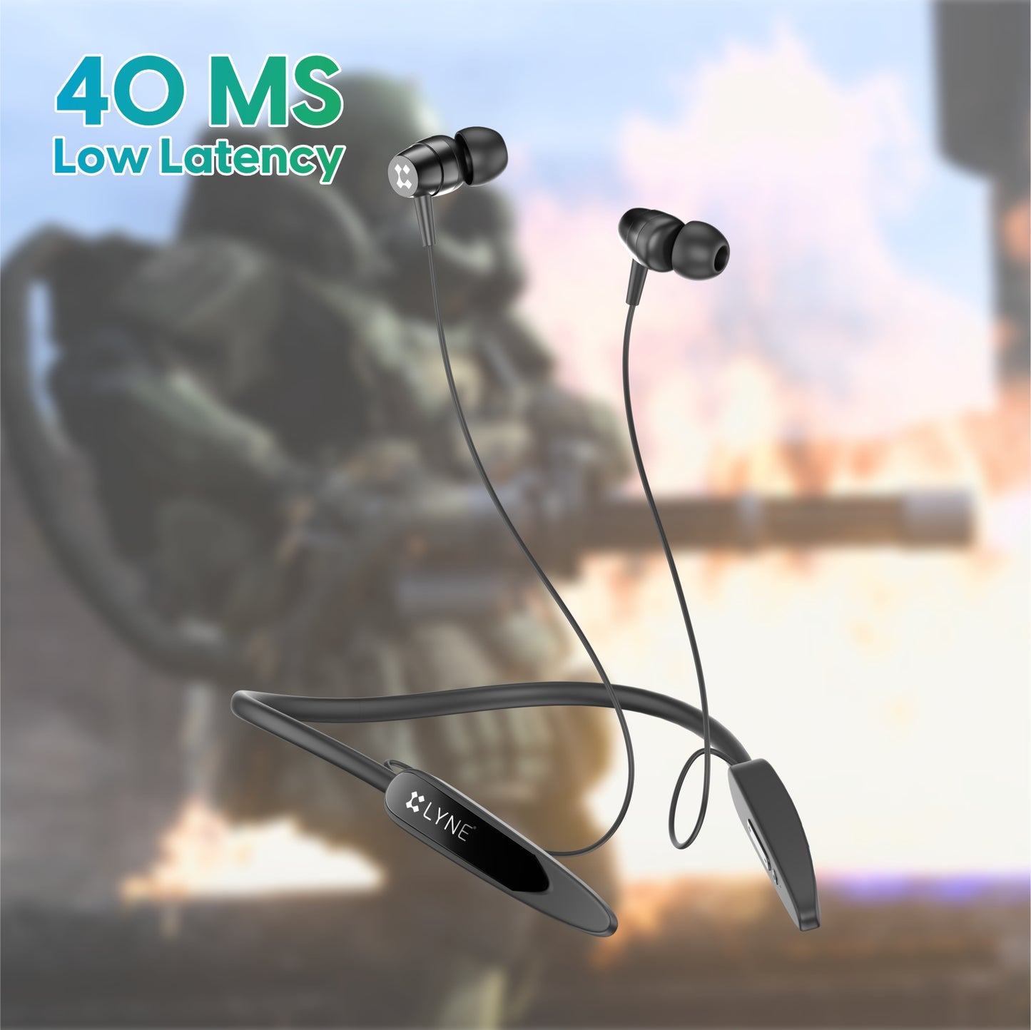 LYNE Rover 9 50 Hours Music Time Bluetooth Neckband with 40 MS Low Latency for Gaming Mode