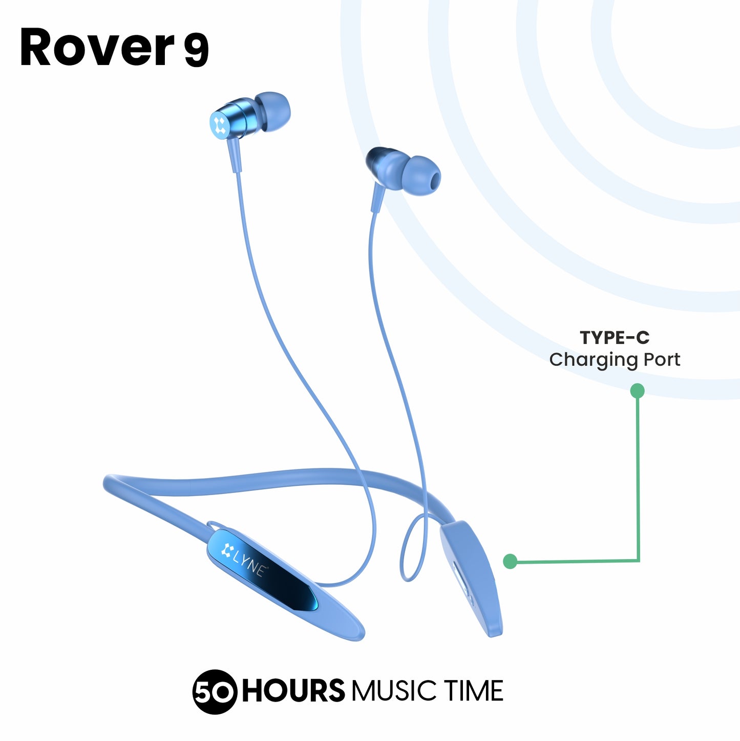 LYNE Rover 9 50 Hours Music Time Bluetooth Neckband with 40 MS Low Latency for Gaming Mode