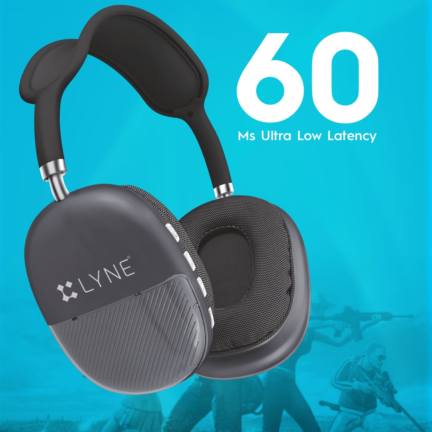 LYNE Hydro 6 100 Hours Music Time Bluetooth Headphone with 60MS Low Latency